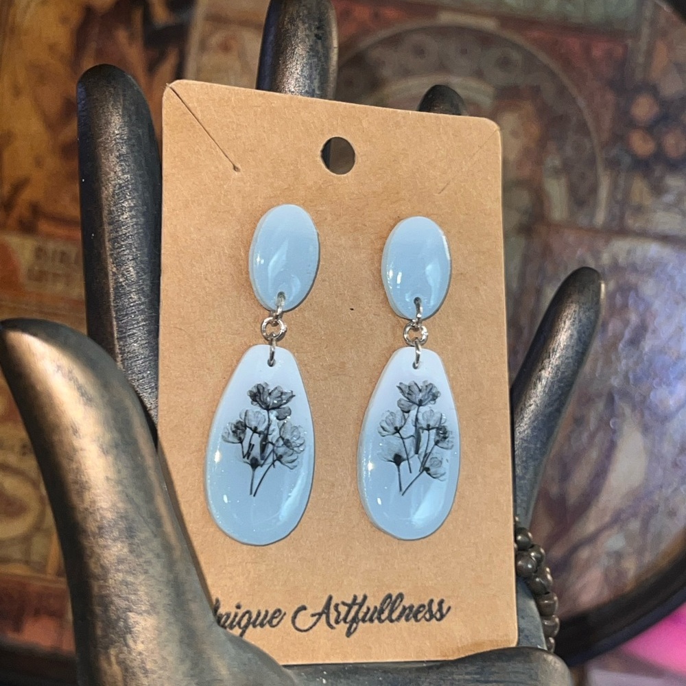 Floral Drop Earrings in Light Blue